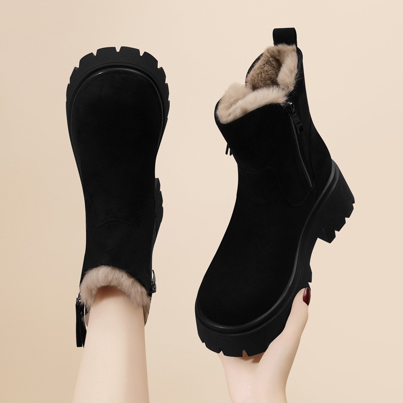 woman pink snow boots big round toe